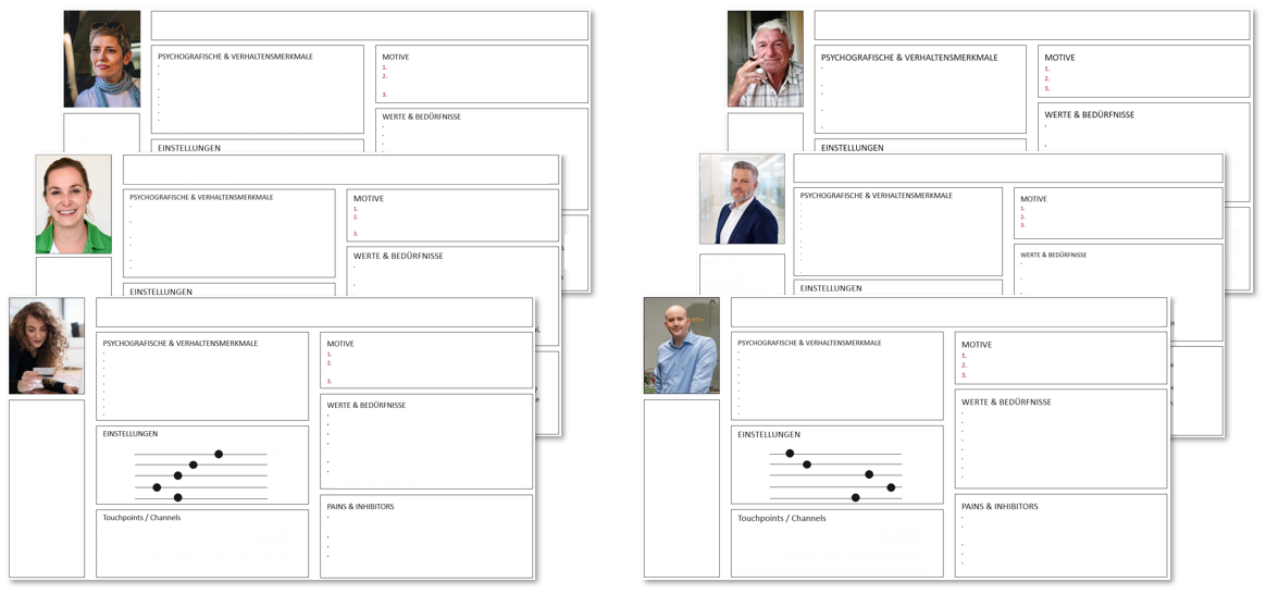 Die Karte von 6 Personas zeigen ihren Aufbau